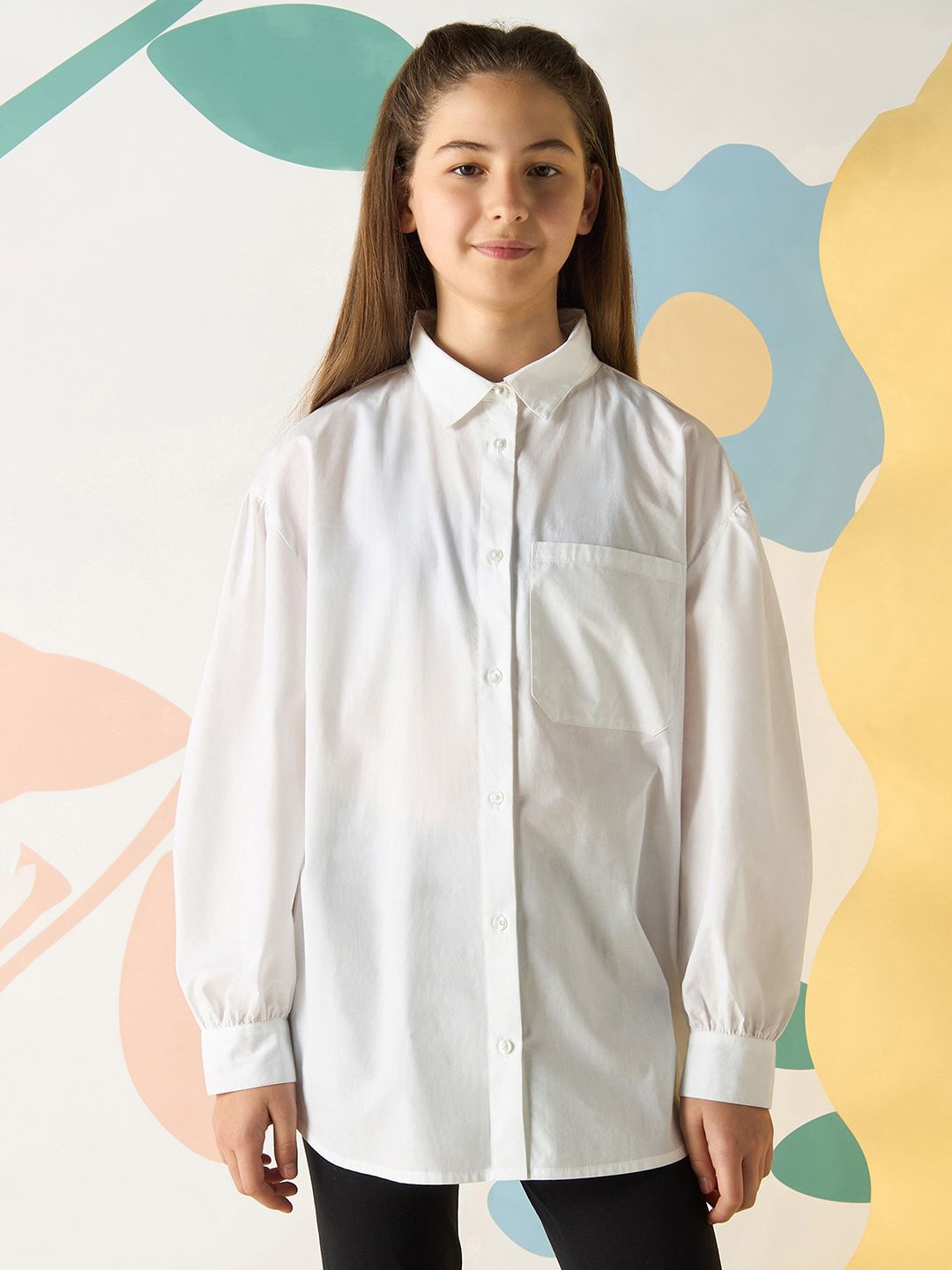 

max Girls Relaxed Fit Spread Collar Solid Cotton Casual Shirt, White