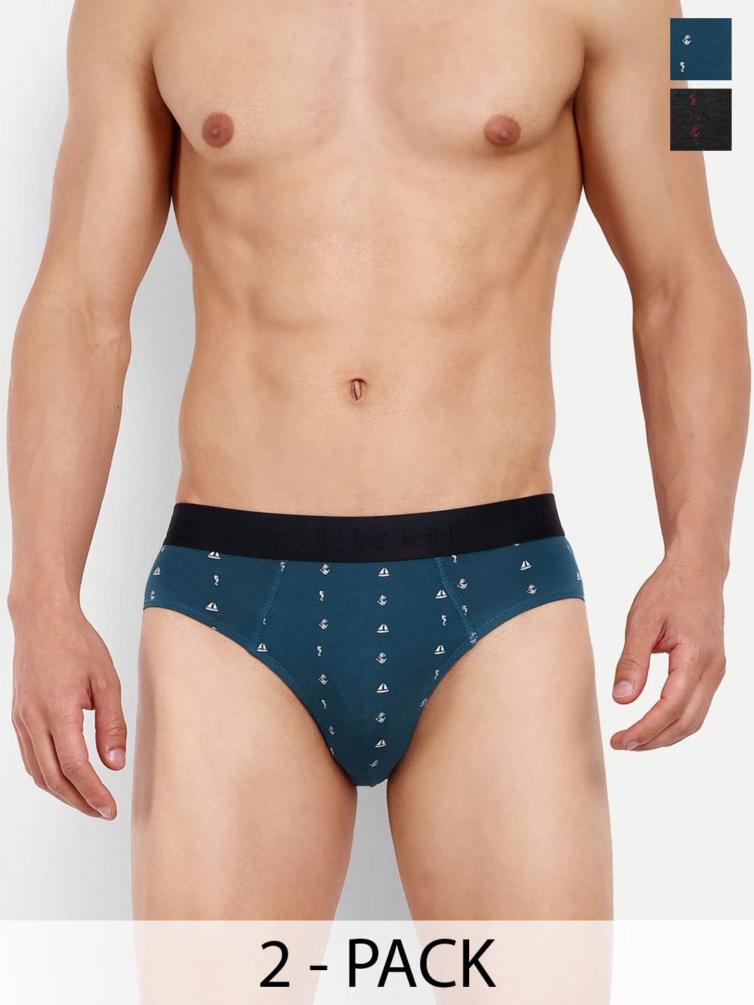

LOGGERHEAD Pack of 2 Printed Cotton Hipster Briefs LHPB008-ANTHRA-ROYALBLUE, Blue