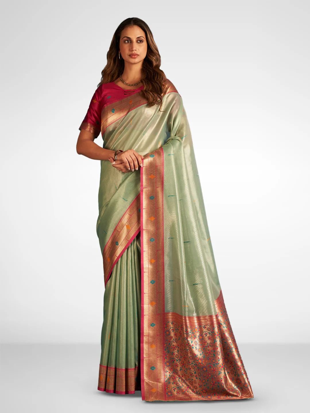 

NK Textiles Woven Design Zari Tissue Paithani Saree, Sea green