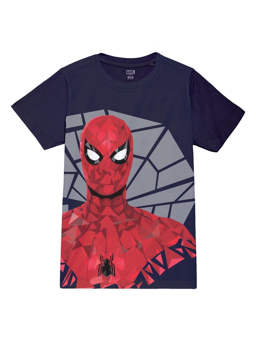 

Wear Your Mind Boys Spider-Man Graphic Printed Round Neck Regular Fit Cotton T-shirt, Navy blue