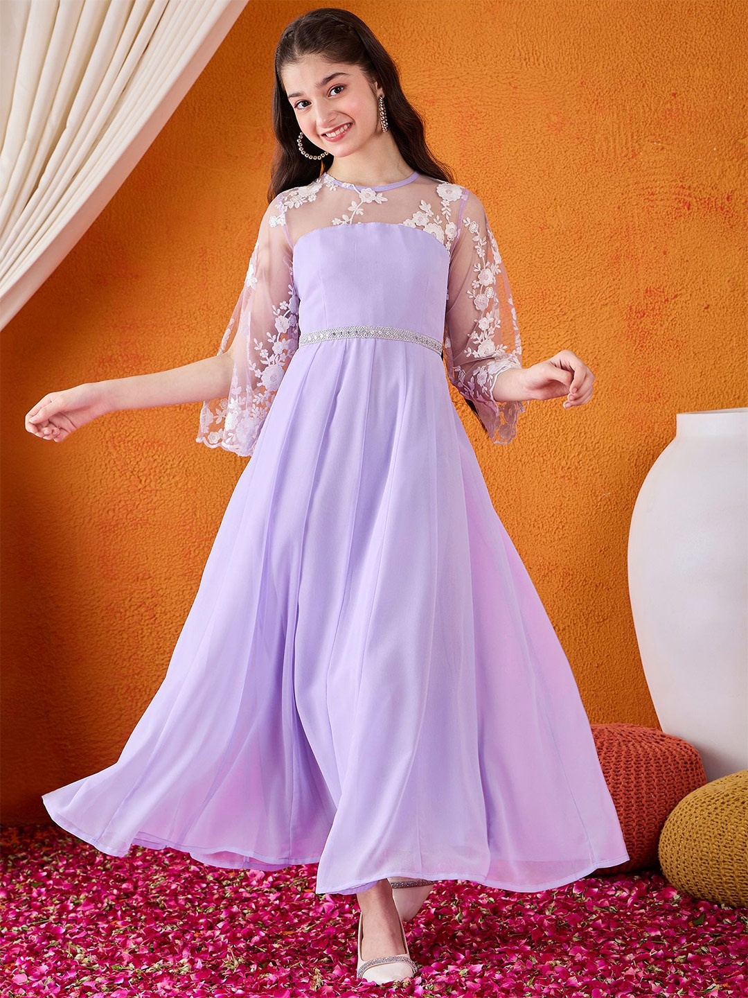 

Cherry & Jerry Girls Slit Sleeve Maxi Fit and Flare Dress, Mauve