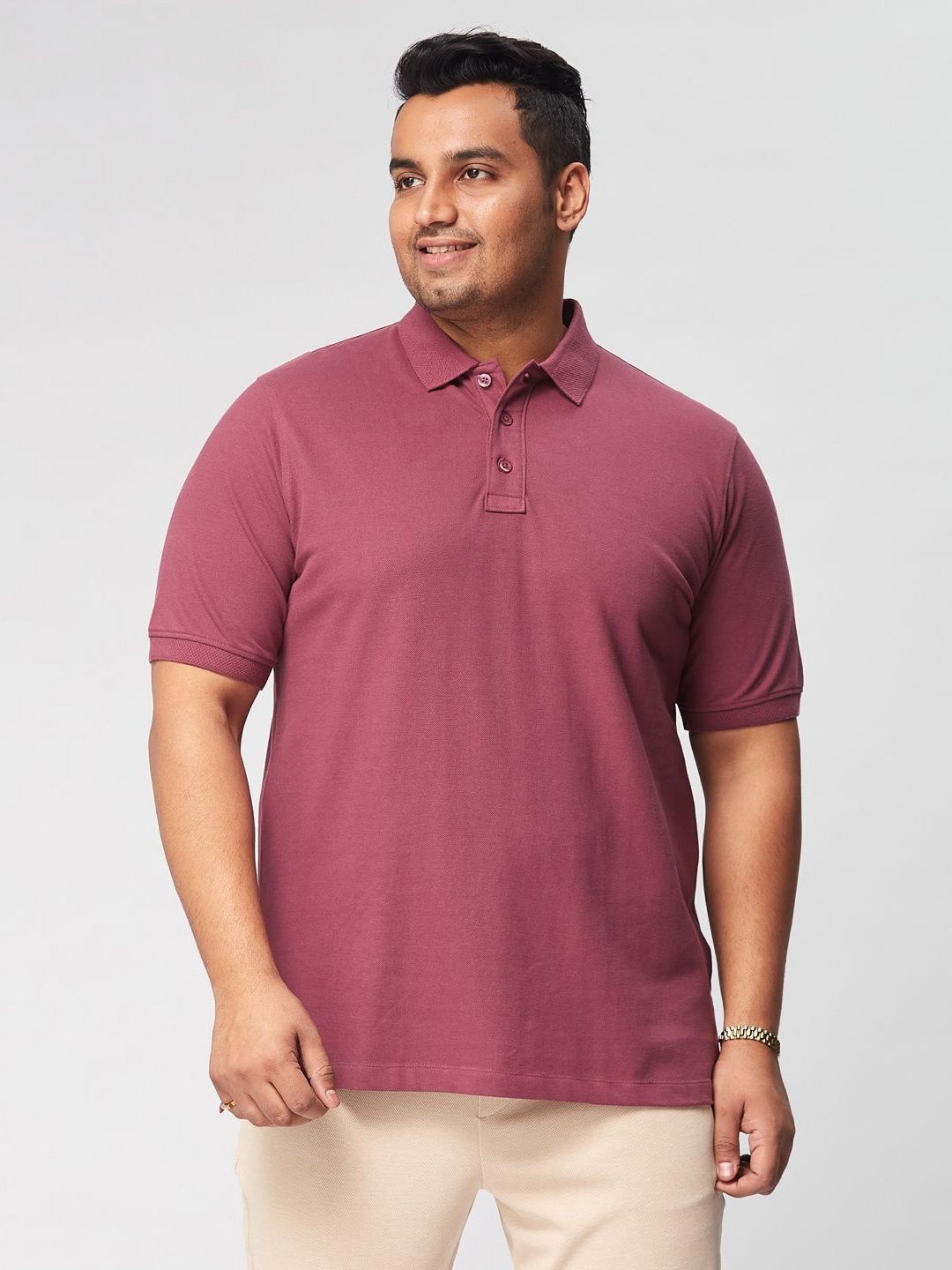 

Big Hello - The Plus Life Men Solid Polo Collar Cotton T-shirt, Mauve
