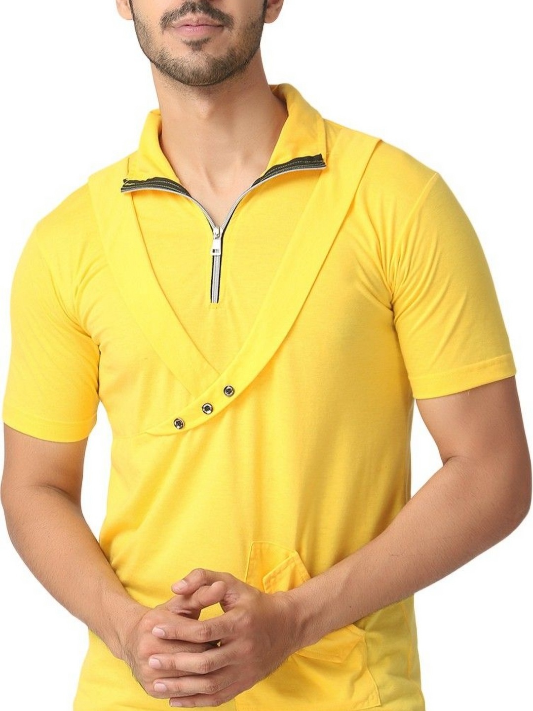 

Black Collection Men Solid High Neck Cotton Slim Fit T-shirt, Yellow