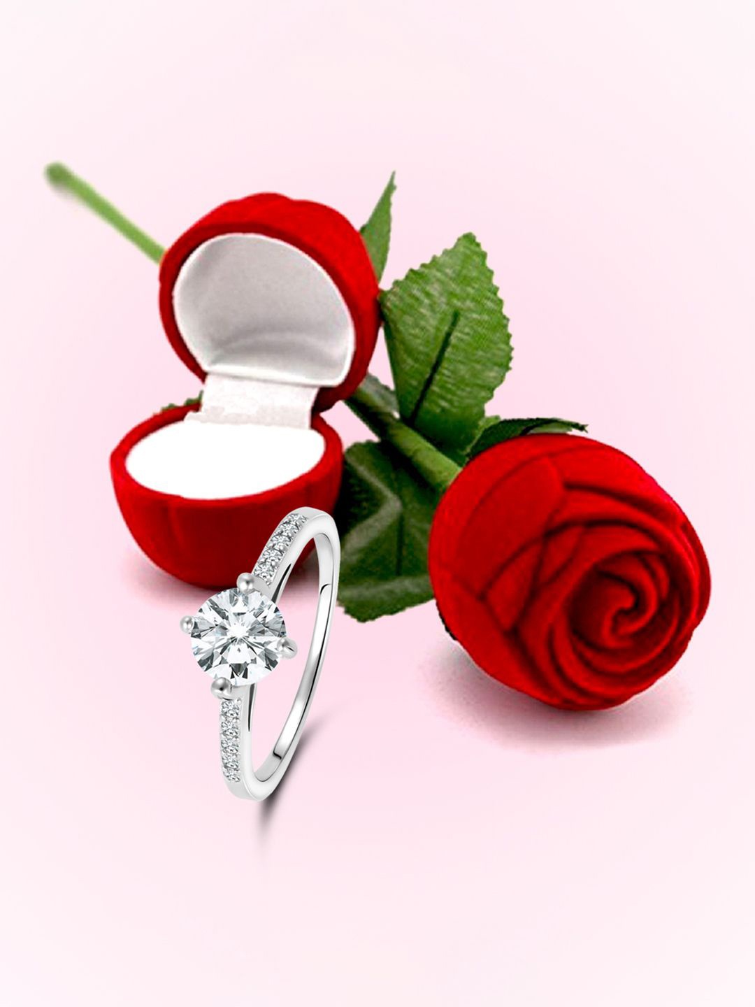 

Peora 925 Sterling Silver Silver-Plated Cubic Zirconia Finger Ring With Rose Gift Box