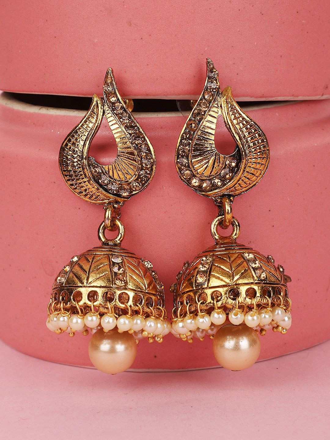 

Anouk Gold Plated Stones Studded Dome Shaped Jhumkas