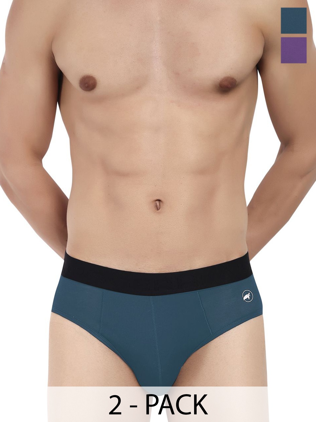 

LOGGERHEAD Pack Of 2 Cotton Mid-Rise Basic Briefs LHMB002-Purple-R.Blue