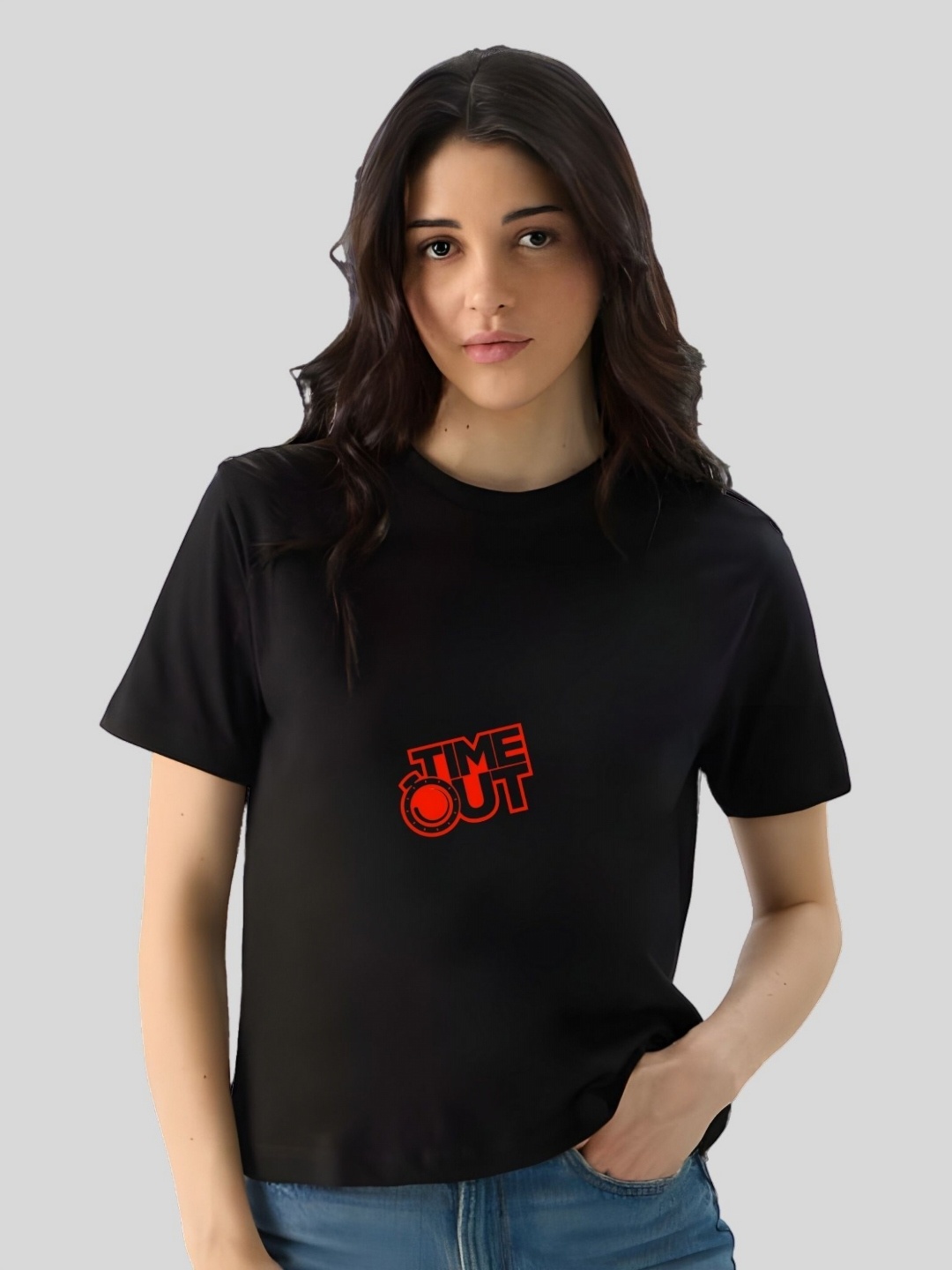 

Moda Rapido Women Typography Printed Round Neck Cotton T-shirt, Black
