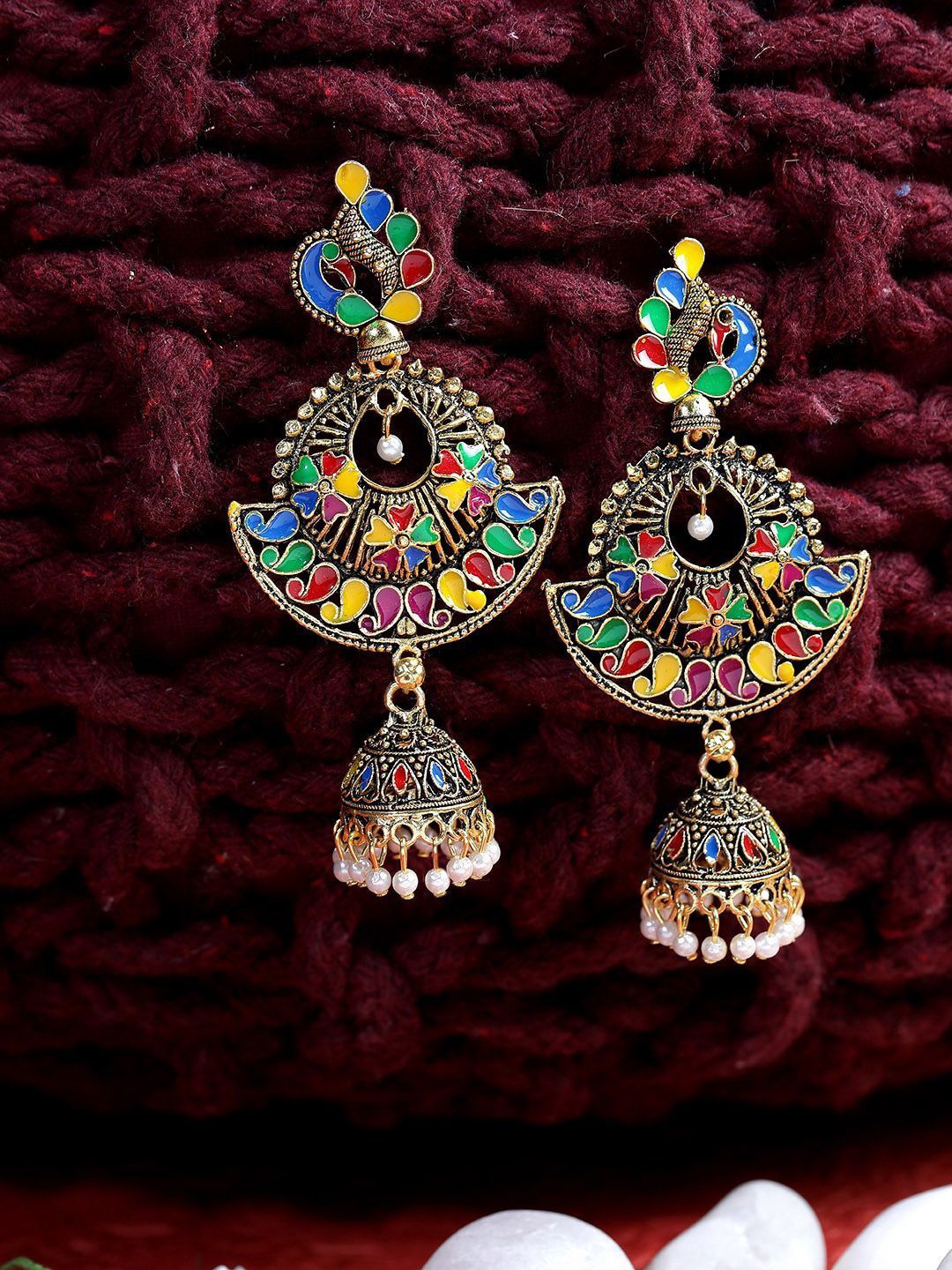 

Anouk Gold-Plated Artificial Beads Beaded Contemporary Shaped Drop Earrings, Yellow
