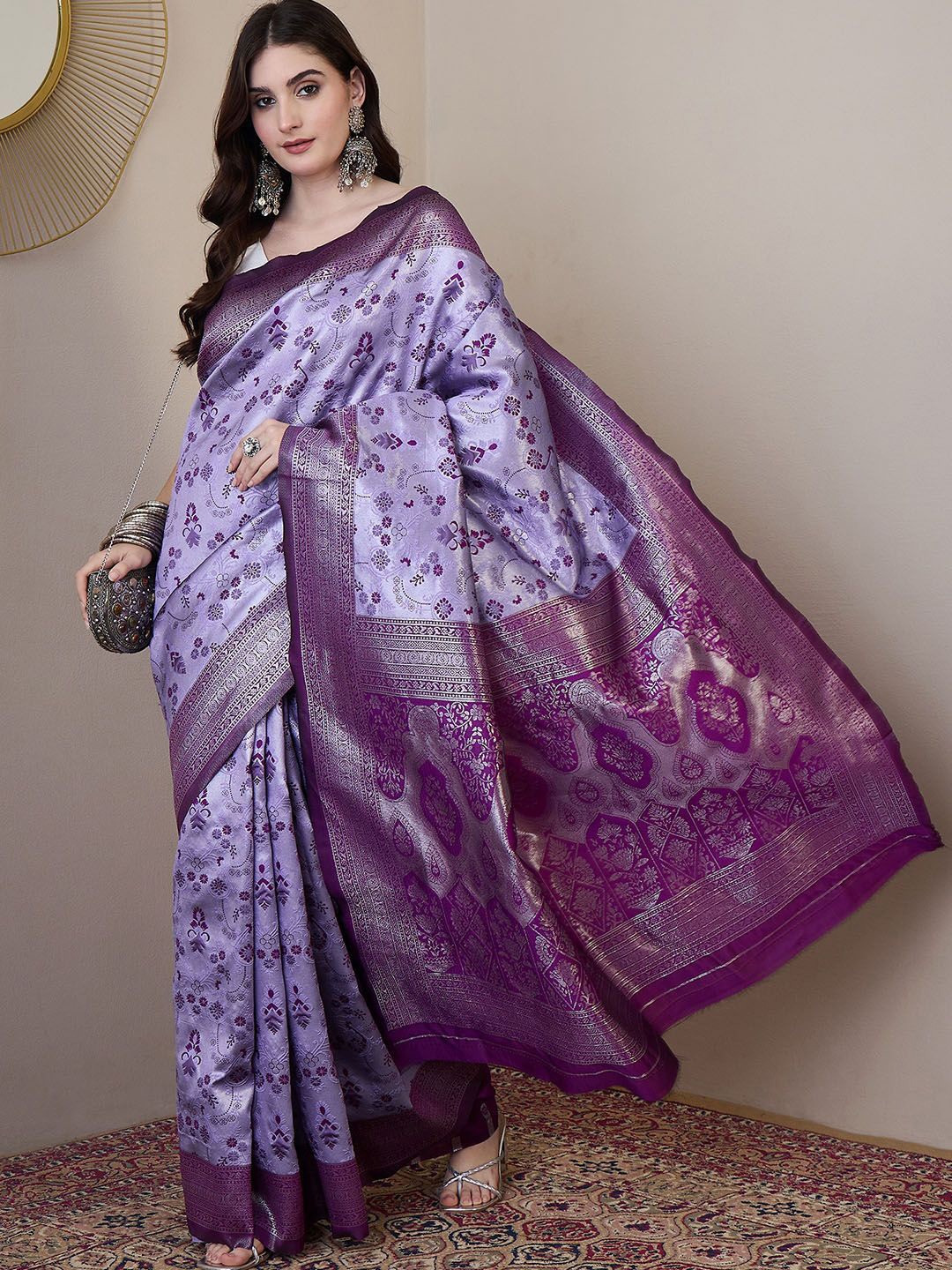 

KALINI Women Floral Woven Design Zari Banarasi Saree, Purple
