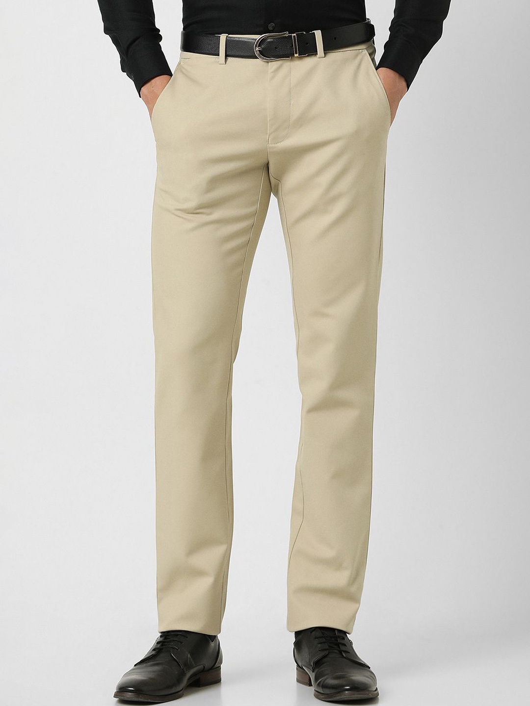 

Van Heusen Men Slim Fit Mid Rise Formal Trousers, Beige