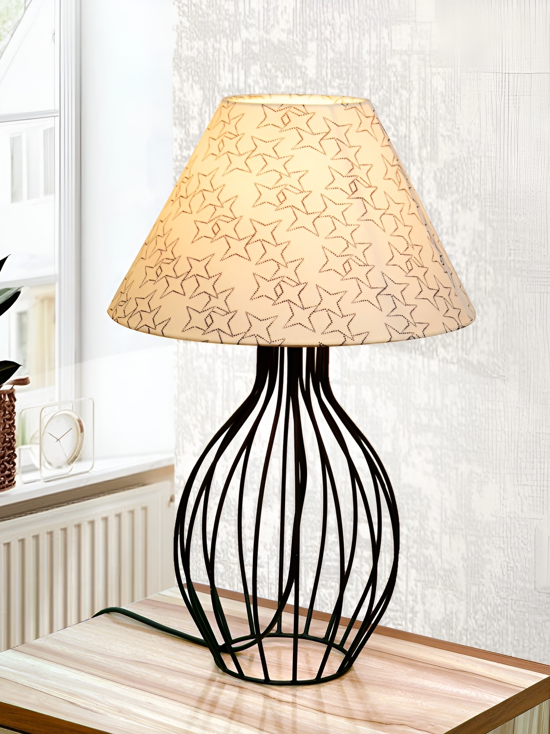 

Homesake White & Black Printed Frustum Shaped Metal Table Lamp