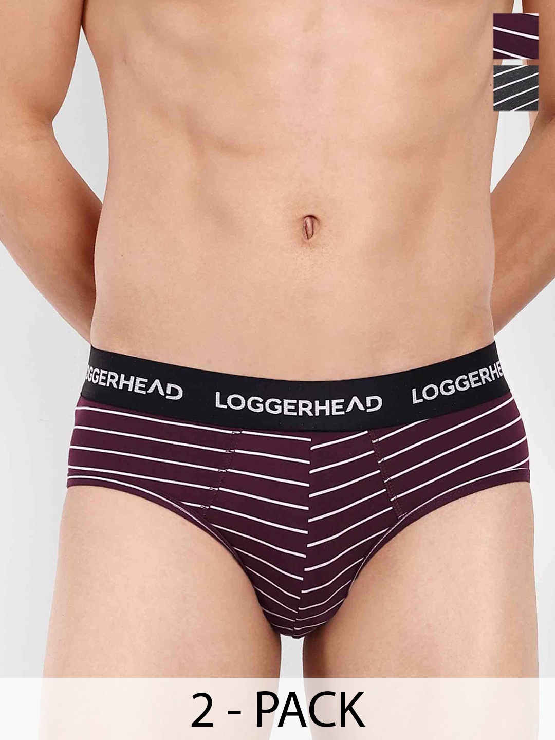 

LOGGERHEAD Men Pack Of 2 Striped Mid Rise Briefs, Purple