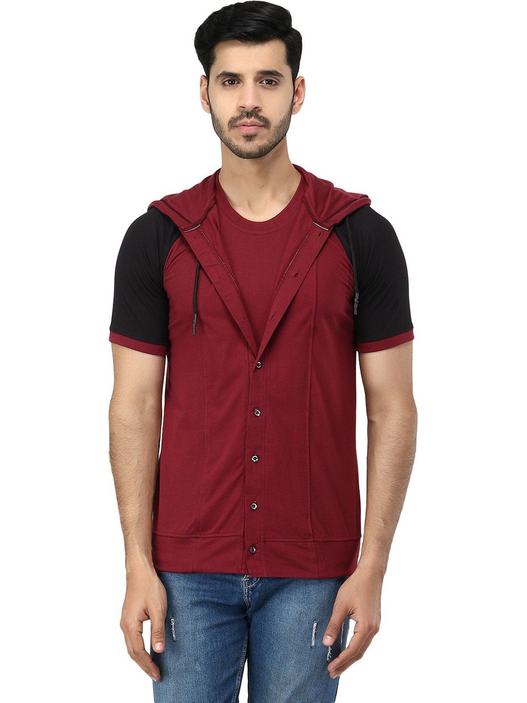 

Black Collection Men Colourblocked Cotton Sweatshirt, Maroon
