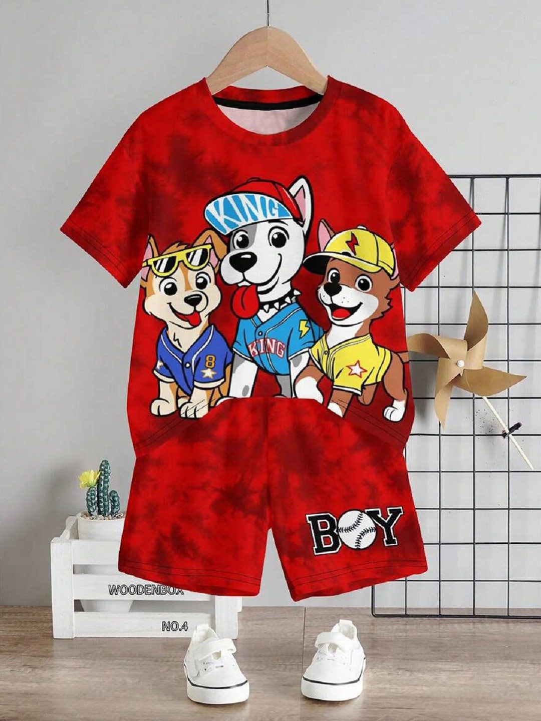

BAESD Boys Printed Round Neck T-Shirt With Shorts, Red