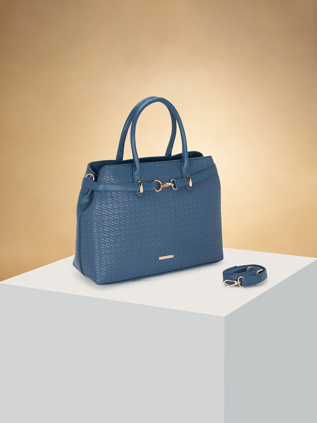 

Forever Glam by Pantaloons Women Textured Structured Handheld Bag, Blue