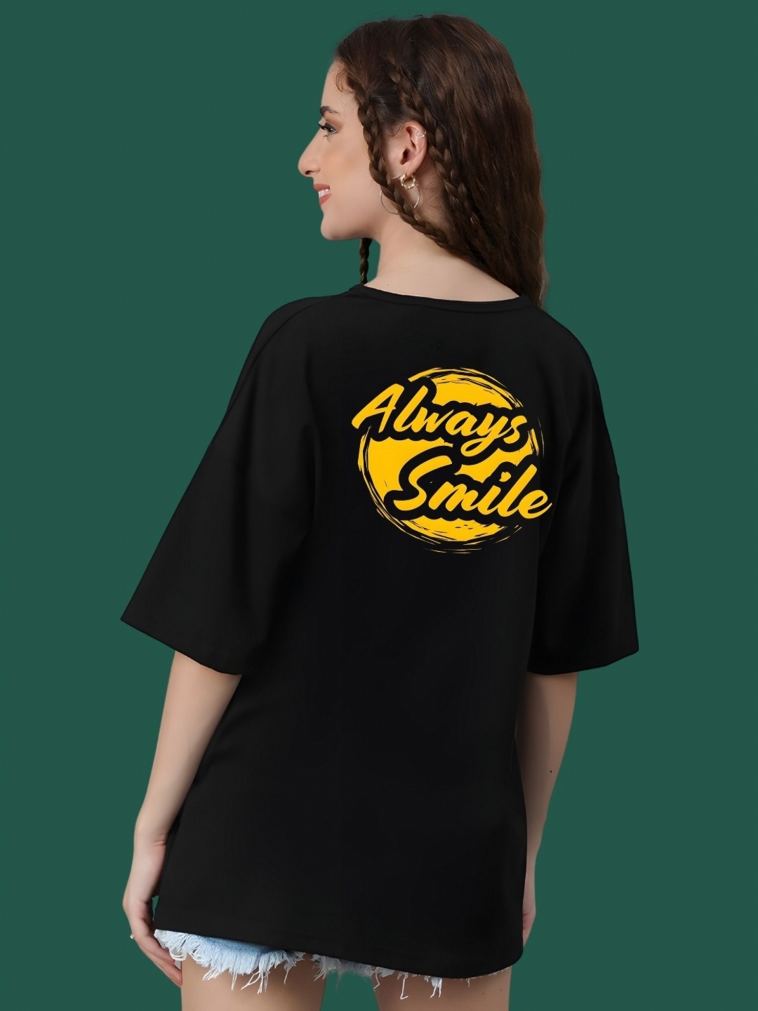 

DressBerry Women Typography Printed Round Neck Cotton Oversized T-shirt, Black