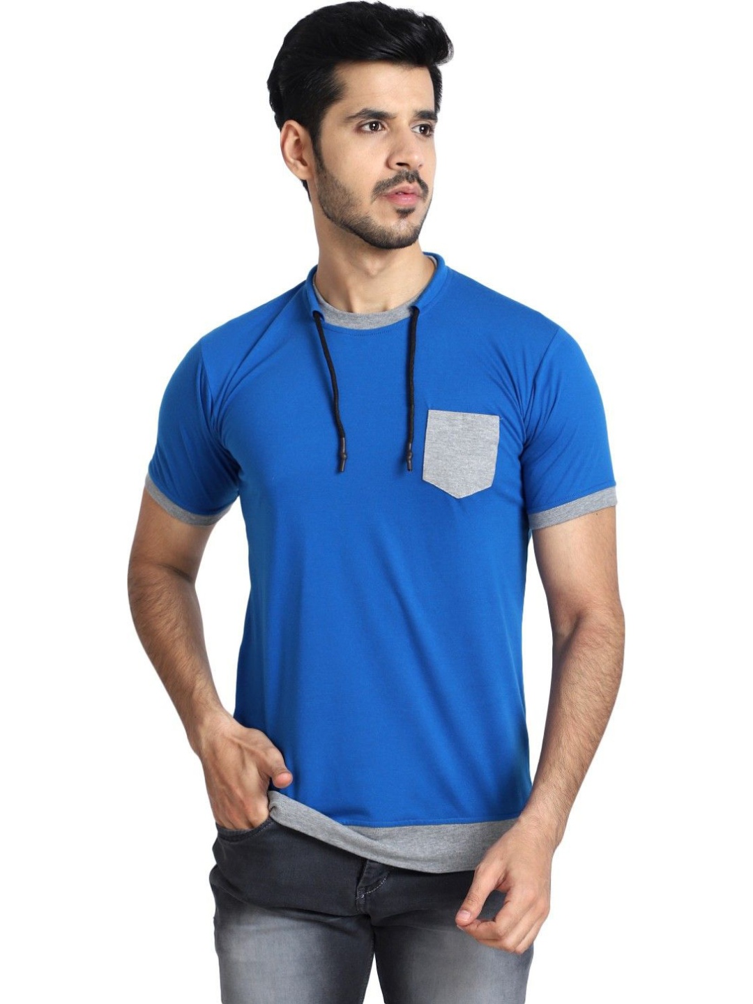 

Black Collection Men Solid Round Neck Cotton Slim Fit T-shirt, Blue