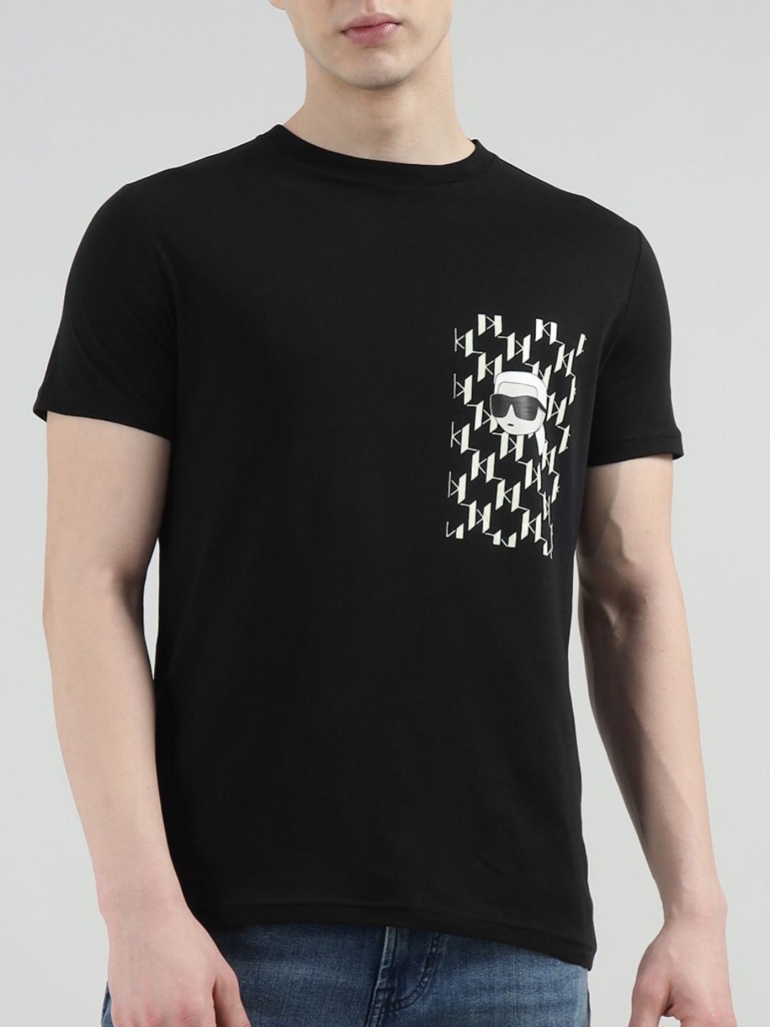 

Karl Lagerfeld Men Typography Printed Round Neck Cotton T-shirt, Black