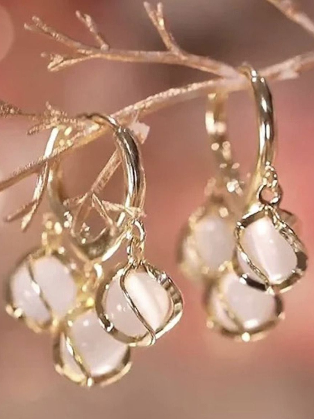 

Celestique Gold-Plated Artificial Stones Studded Contemporary Shaped Hoop Earrings