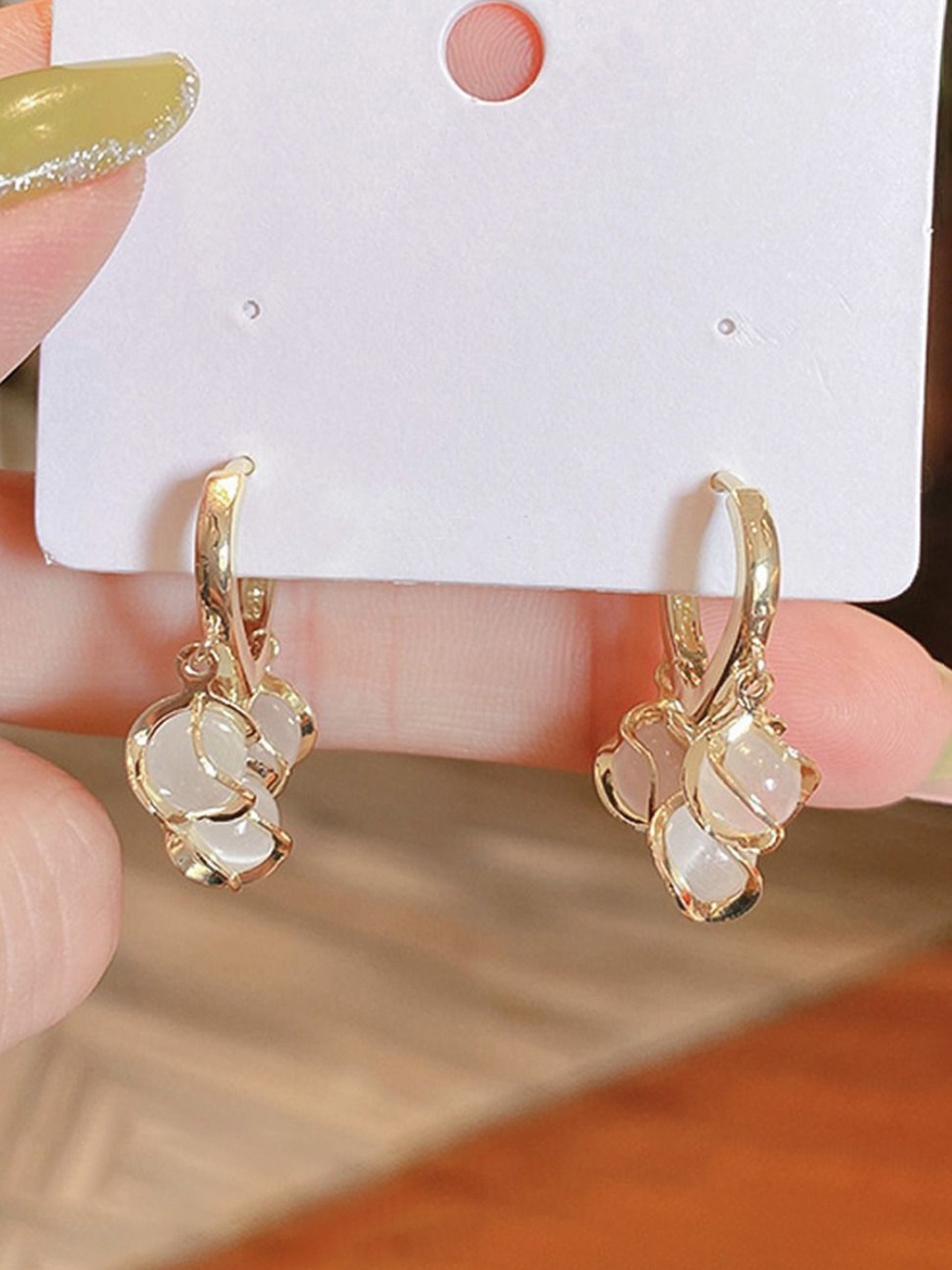 

Celestique Gold-Plated Artificial Beaded Contemporary Shaped Hoop Earrings