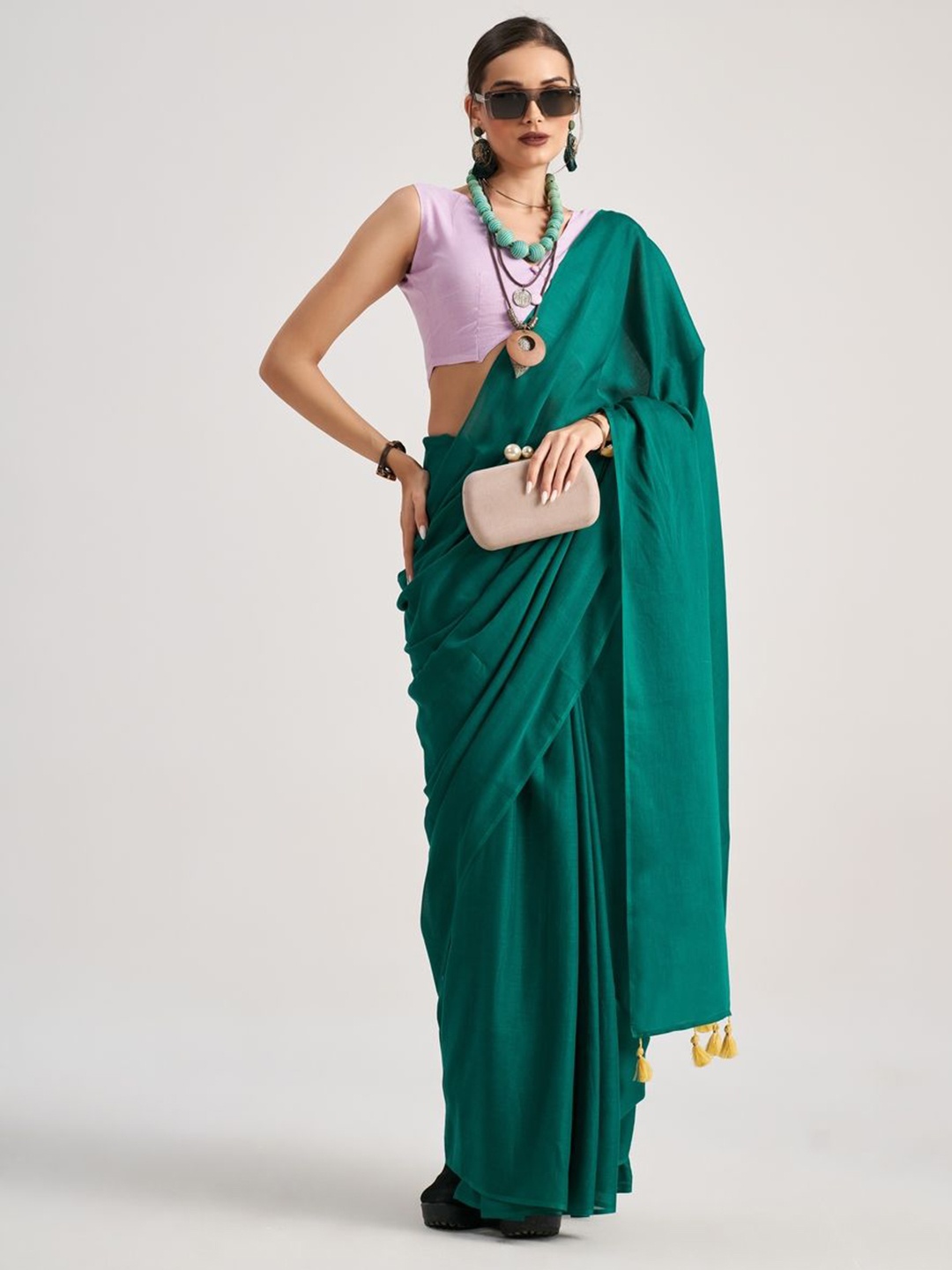 

Suha Pure Cotton Saree With Blouse Piece, Green