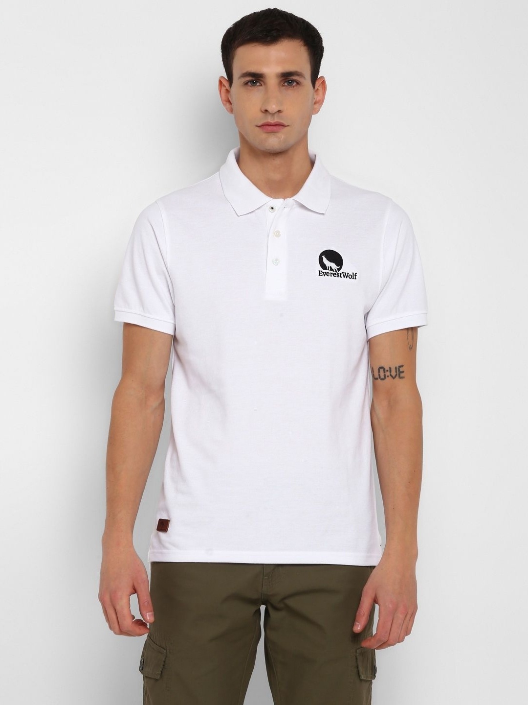 

Everestwolf Men Solid Polo Collar Cotton T-shirt, White