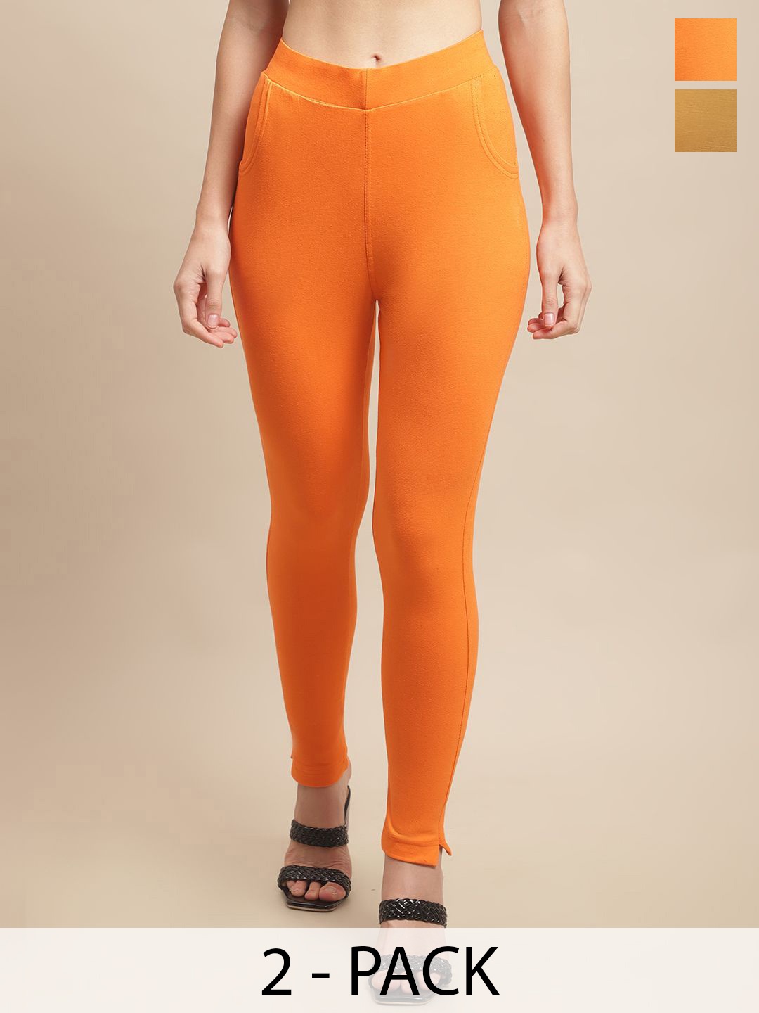 

Valles365 by S.C. Women Pack Of 2 Cotton Mid-Rise Ankle-Length Leggings, Orange