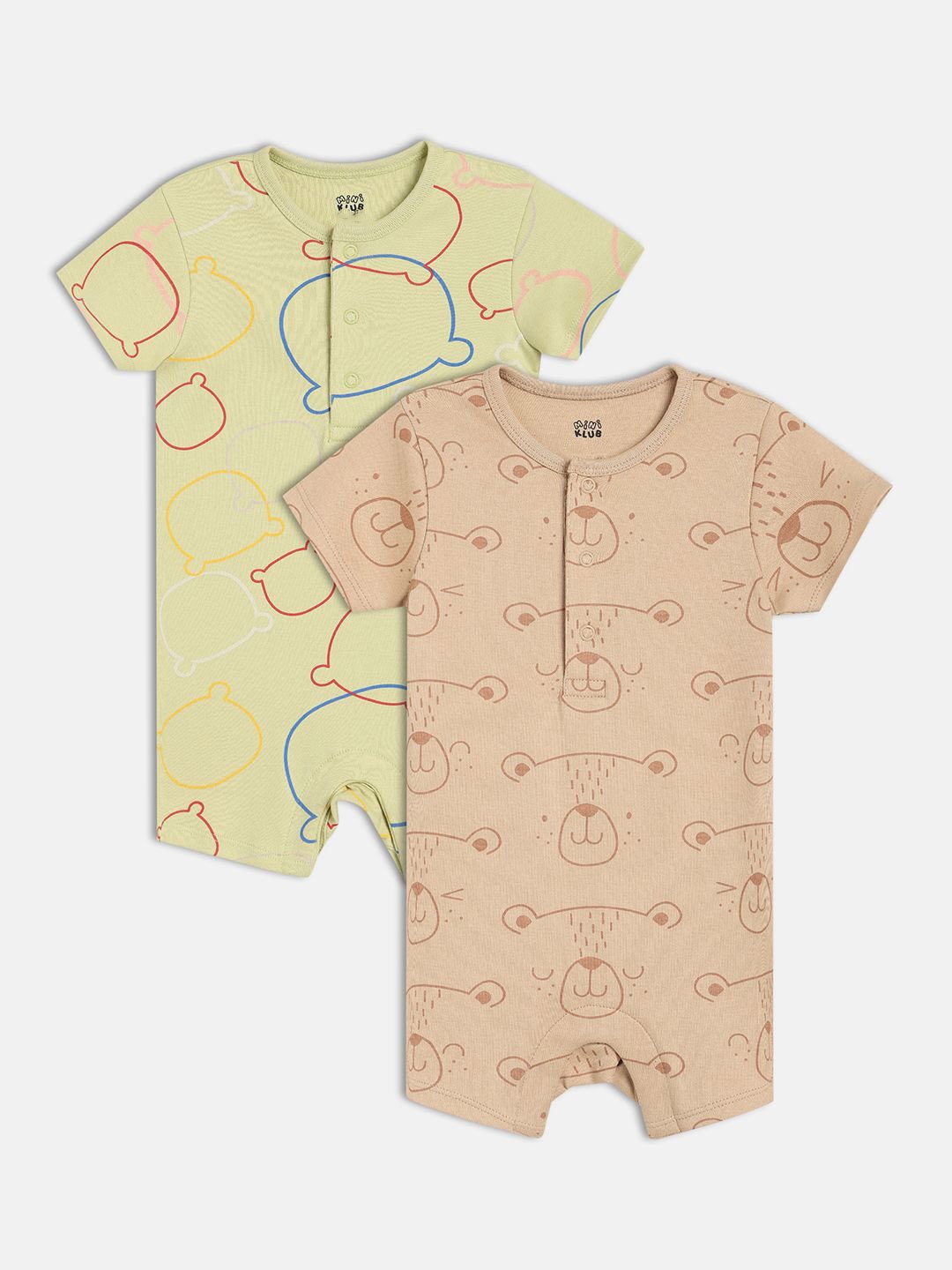 

MINI KLUB Infant Boys Pack Of 2 Printed Rompers, Olive
