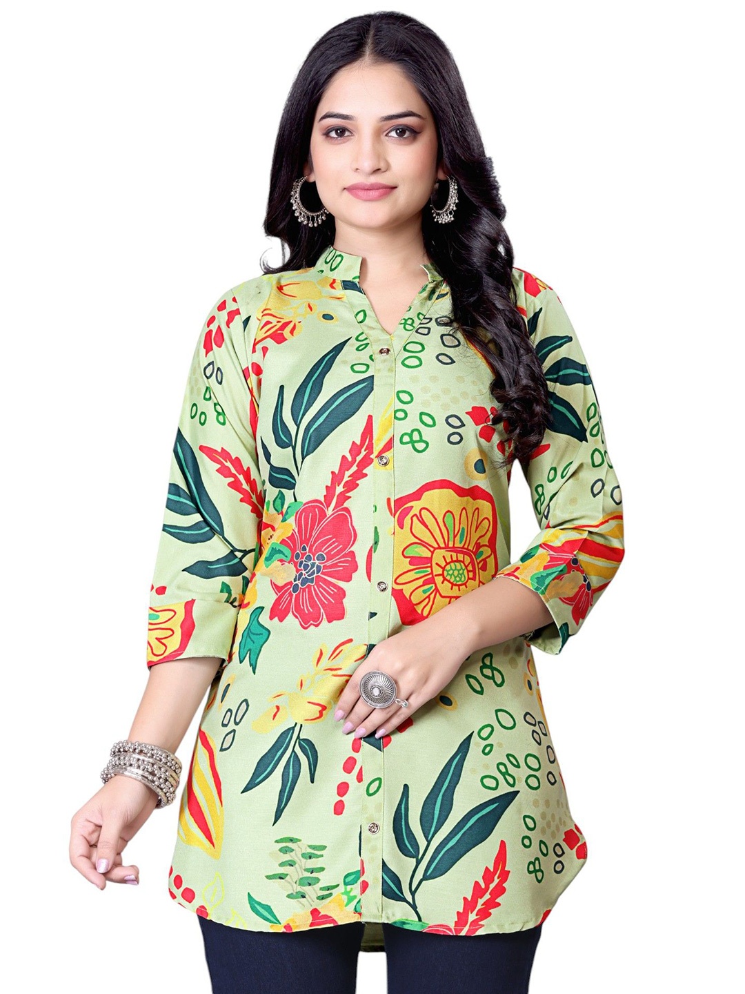 

SPECKLESS Women Floral Printed Kurti, Teal