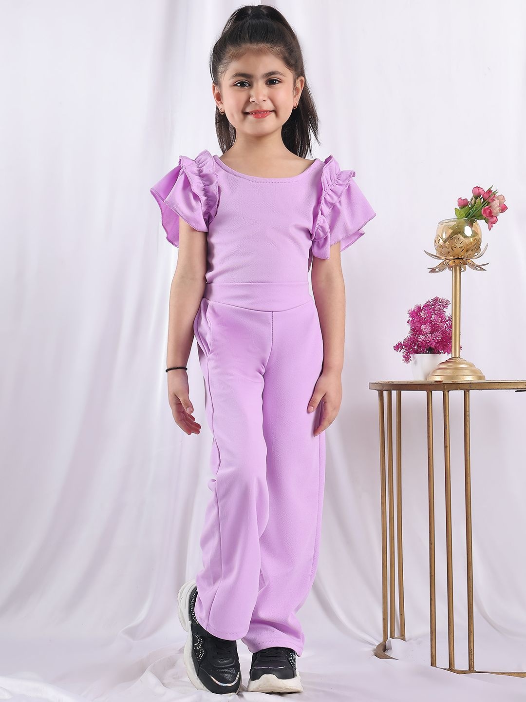 

NEUDIS Girls Round Neck Top With Trousers, Purple