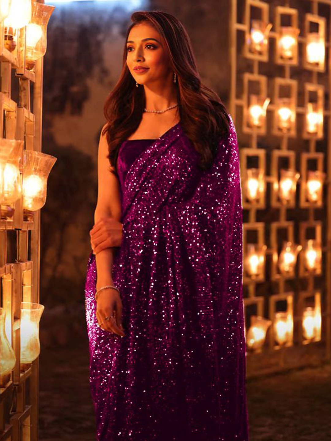 

MADHUR HAND WORK ART Embellished Sequinned Saree, Purple
