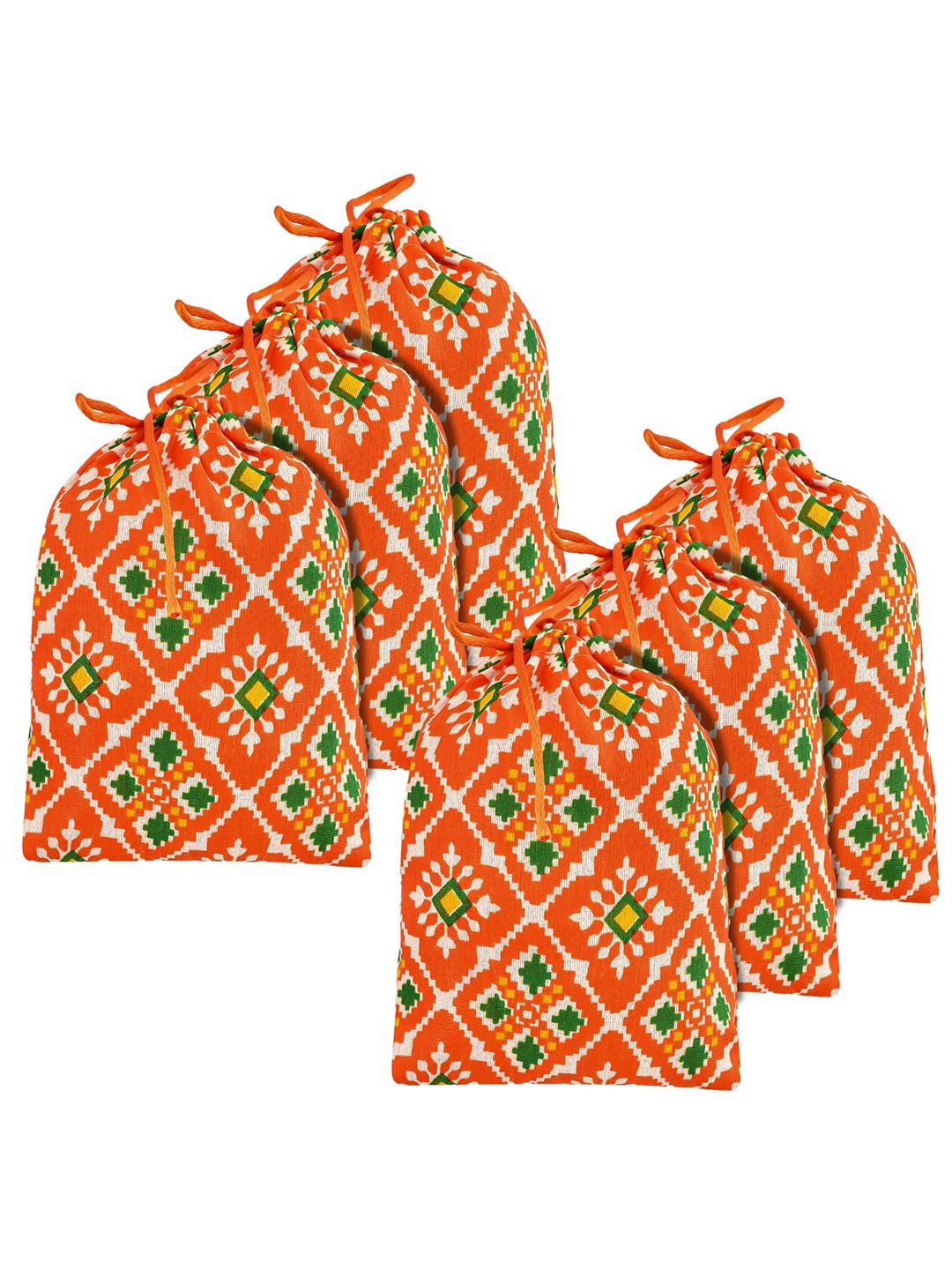 

Kuber Industries Pack of 6 Patola Printed Silk Potli Bags, Orange