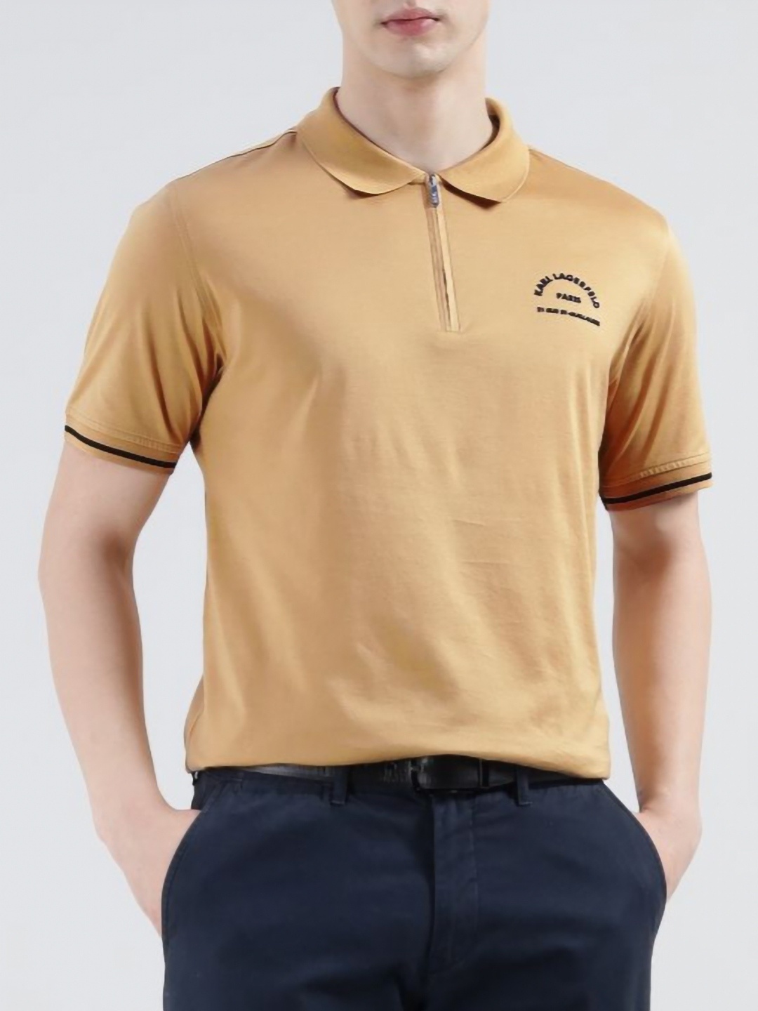 

Karl Lagerfeld Men Solid Polo Collar Cotton T-shirt, Beige