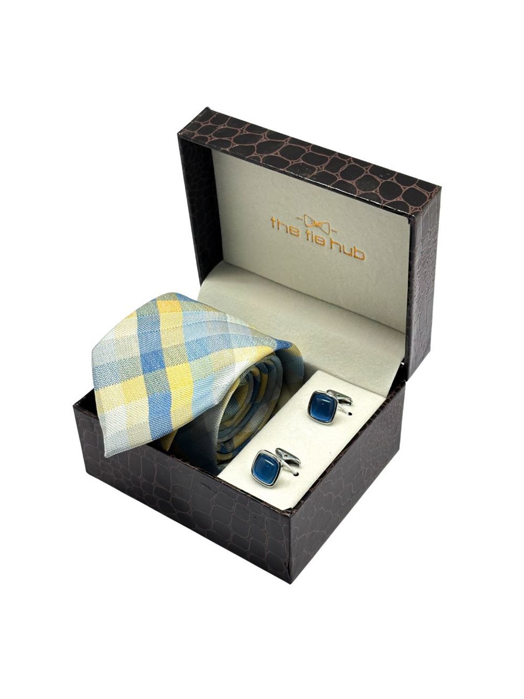 

The Tie Hub Men Accessory Gift Set of Tie, Cufflinks, Pocket Square, Yellow