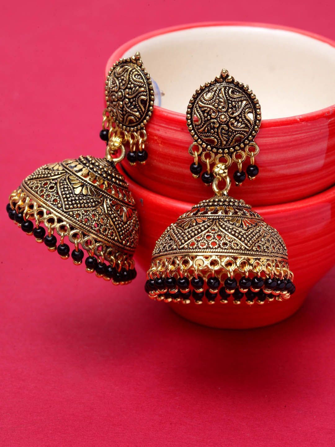 

Anouk Gold-Plated Artificial Beaded Dome Shaped Jhumkas Earrings
