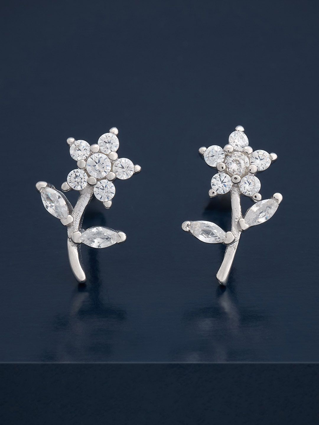 

Kushal's Fashion Jewellery 92.5 Silver Rhodium-Plated Zircon Studded Earrings