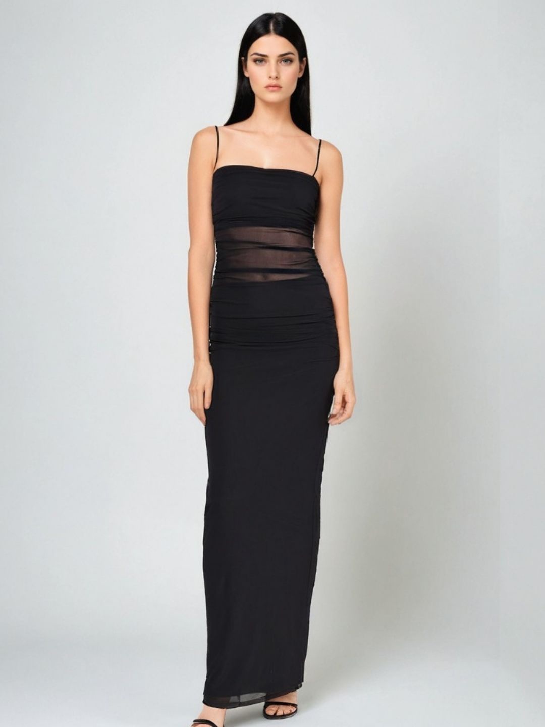 

PRIZO Women Shoulder Straps Chiffon Maxi Dress, Black