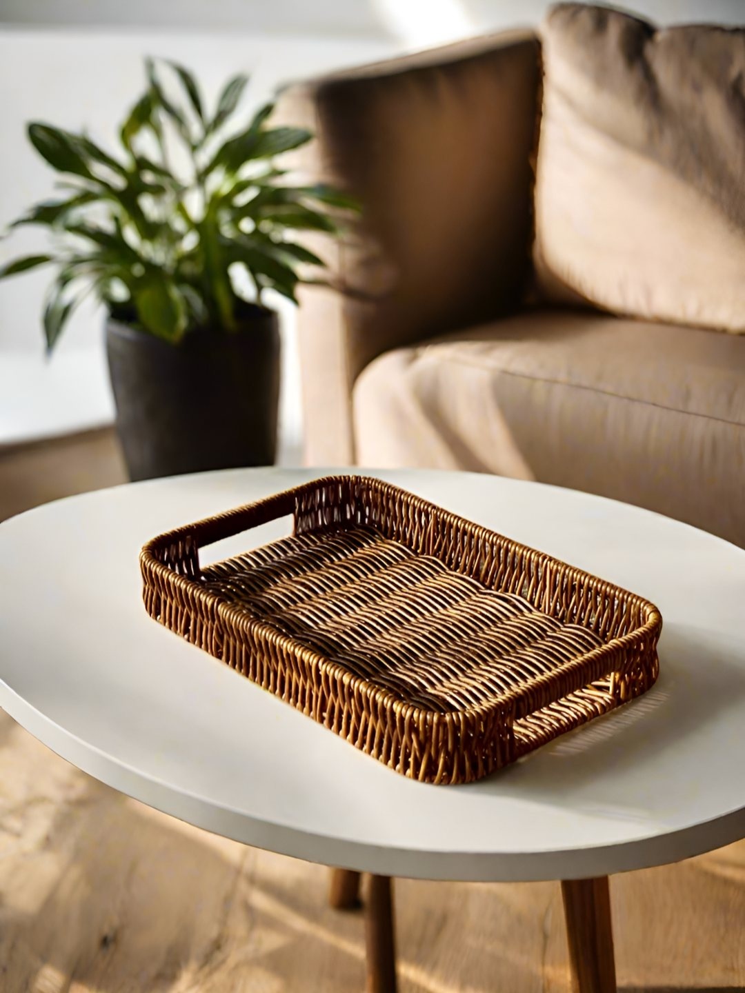 

Mason Home Brown Textured Boho Rattan Medium Medium Serving Tray