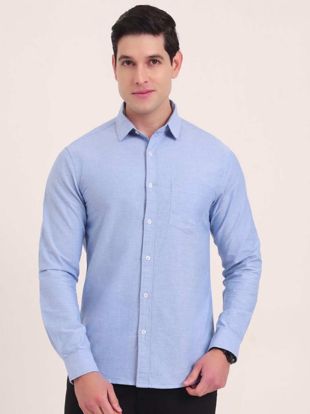 

Greenfibre Men Regular Fit Spread Collar Solid Cotton Casual Shirt, Blue