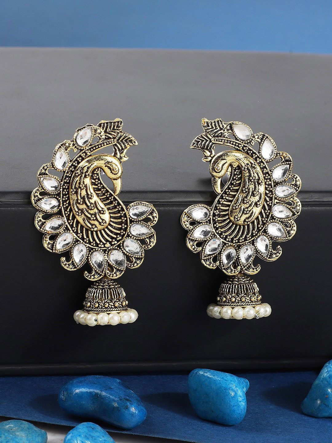 

Anouk Gold-Plated Peacock Shaped Jhumkas Earrings
