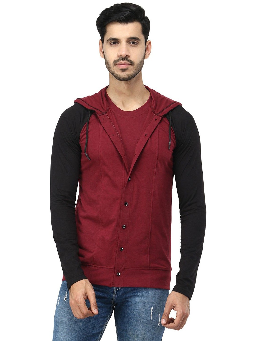 

Black Collection Men Colourblocked Cotton Sweatshirt, Maroon