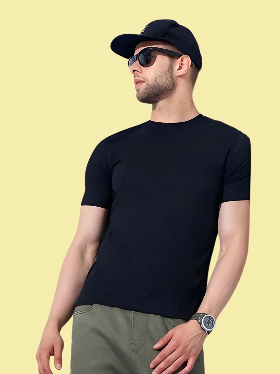 

THE BEETEL HOUSE Men Drop-Shoulder Sleeves T-shirt, Black