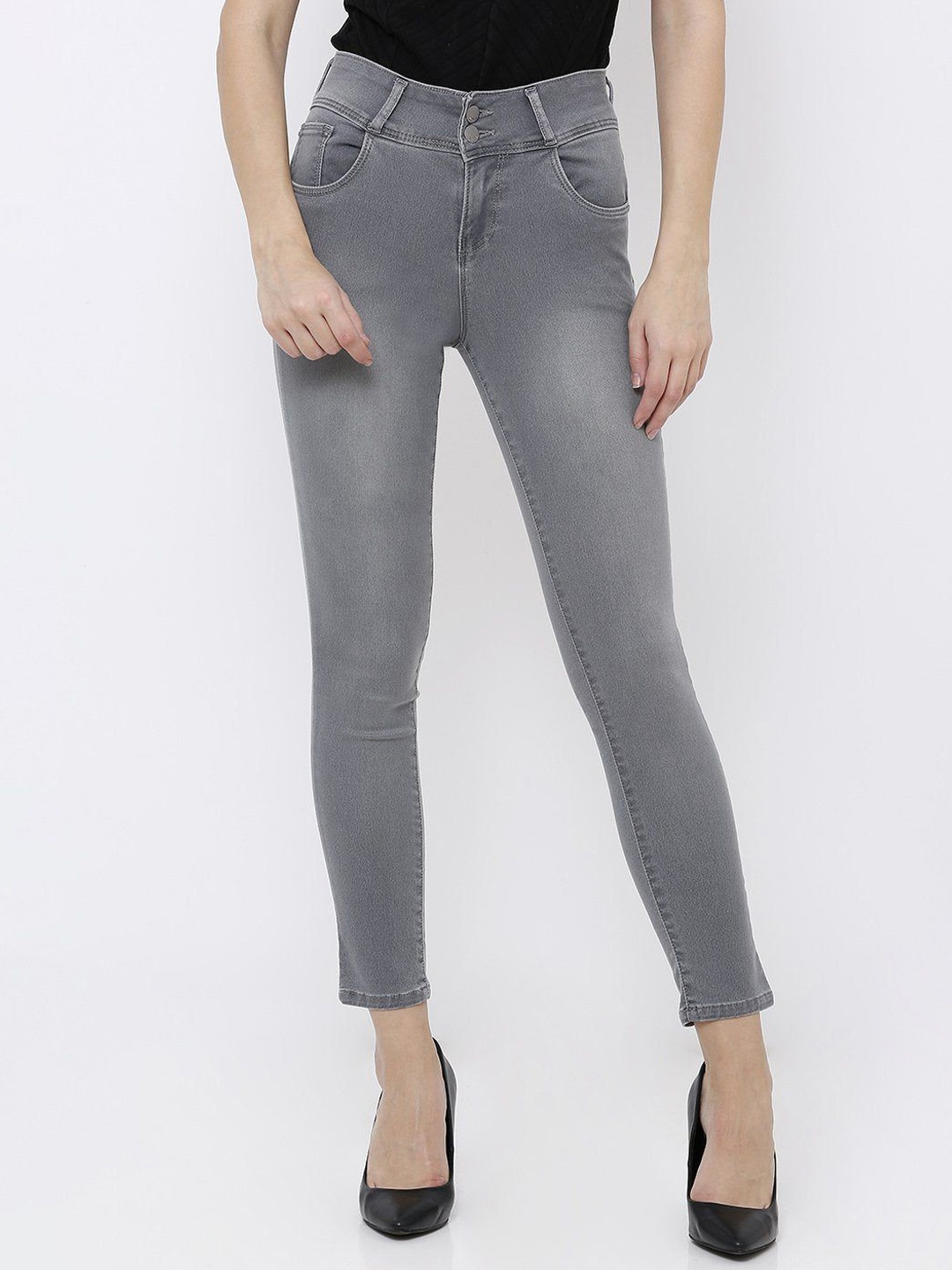 

Kraus Jeans Women Skinny Fit High-Rise Light Fade Jeans, Grey