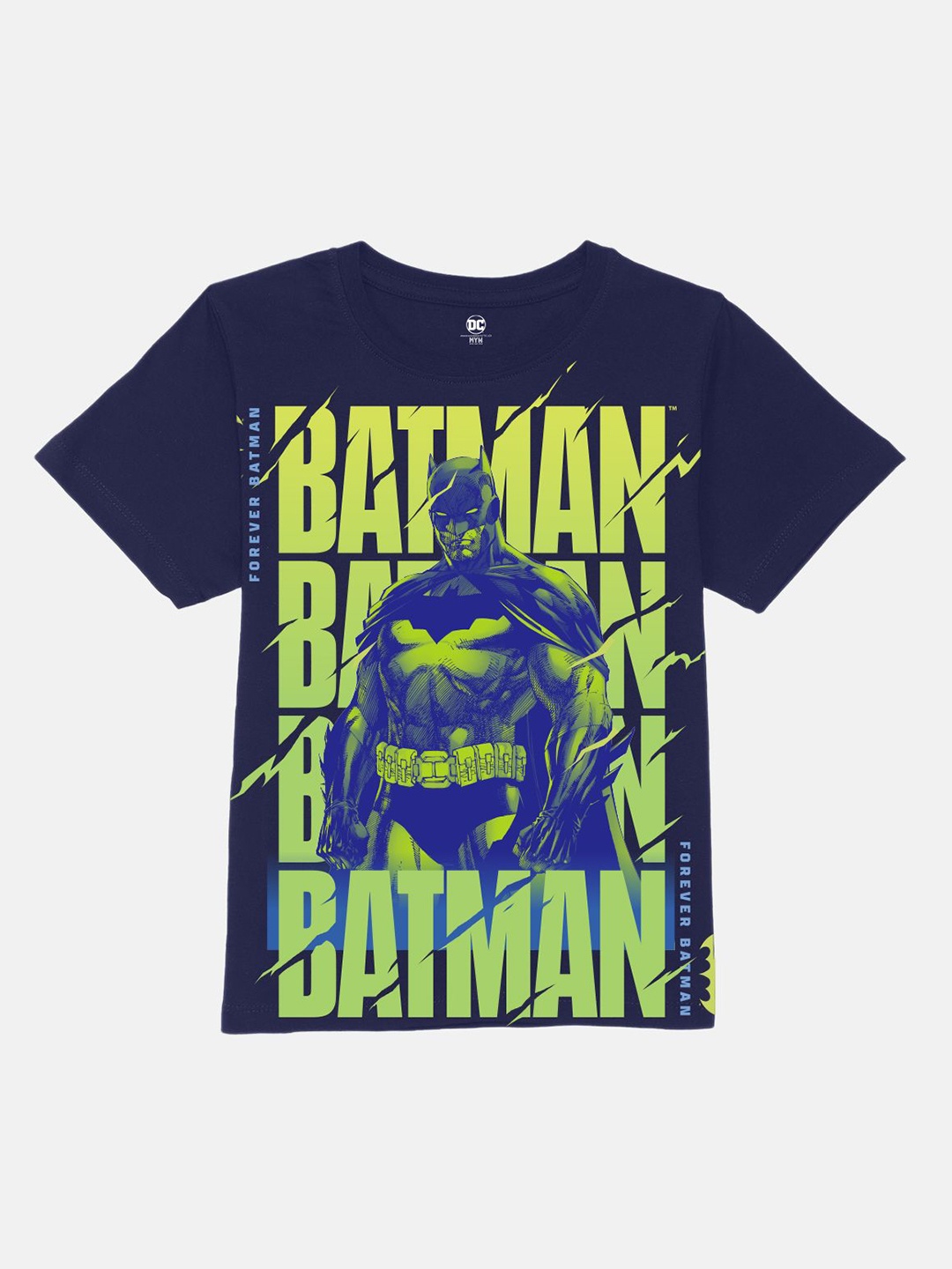 

Wear Your Mind Boys Batman Graphic Printed Round Neck Regular Fit Cotton T-shirt, Navy blue