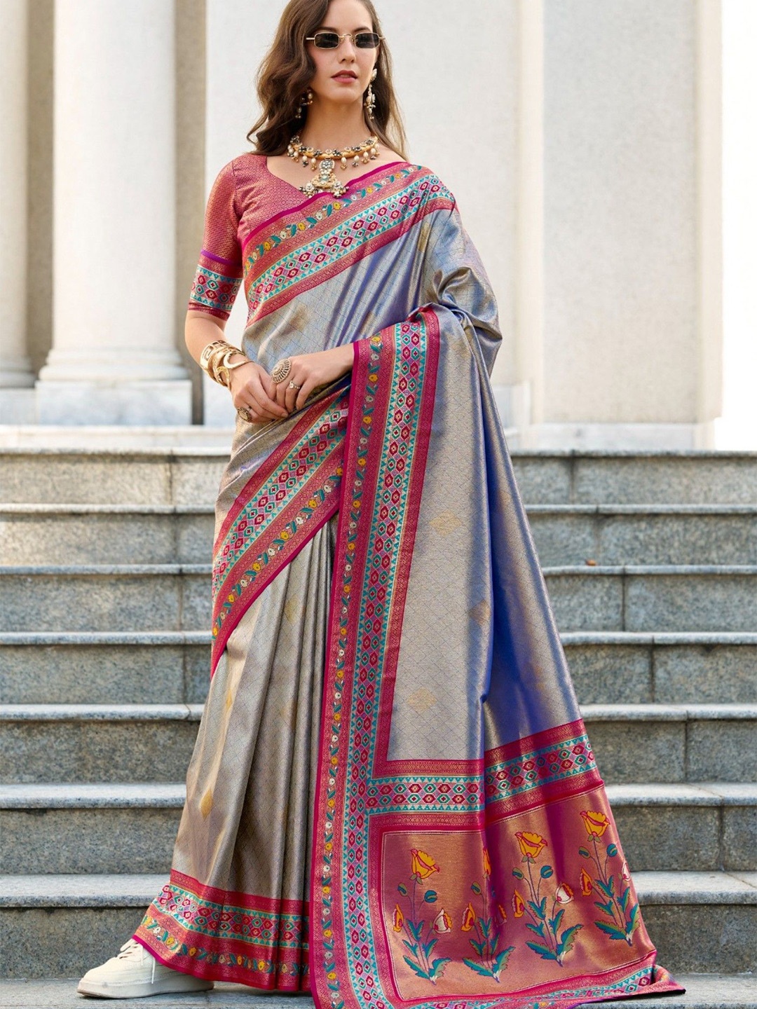 

MySilkLove Silver Grey Tissue Handloom Saree