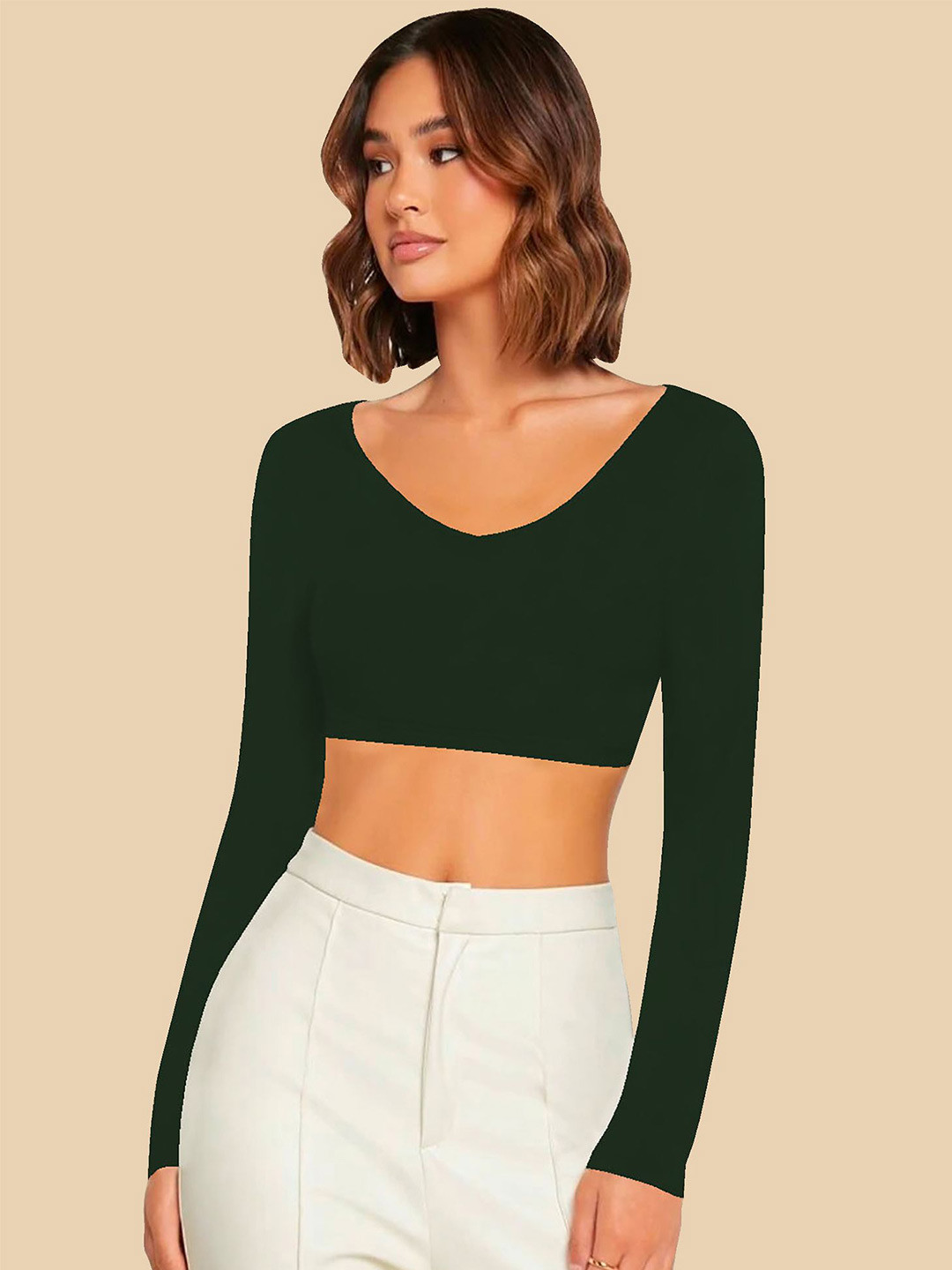 

Dream Beauty Fashion Women Solid V-Neck Top, Green