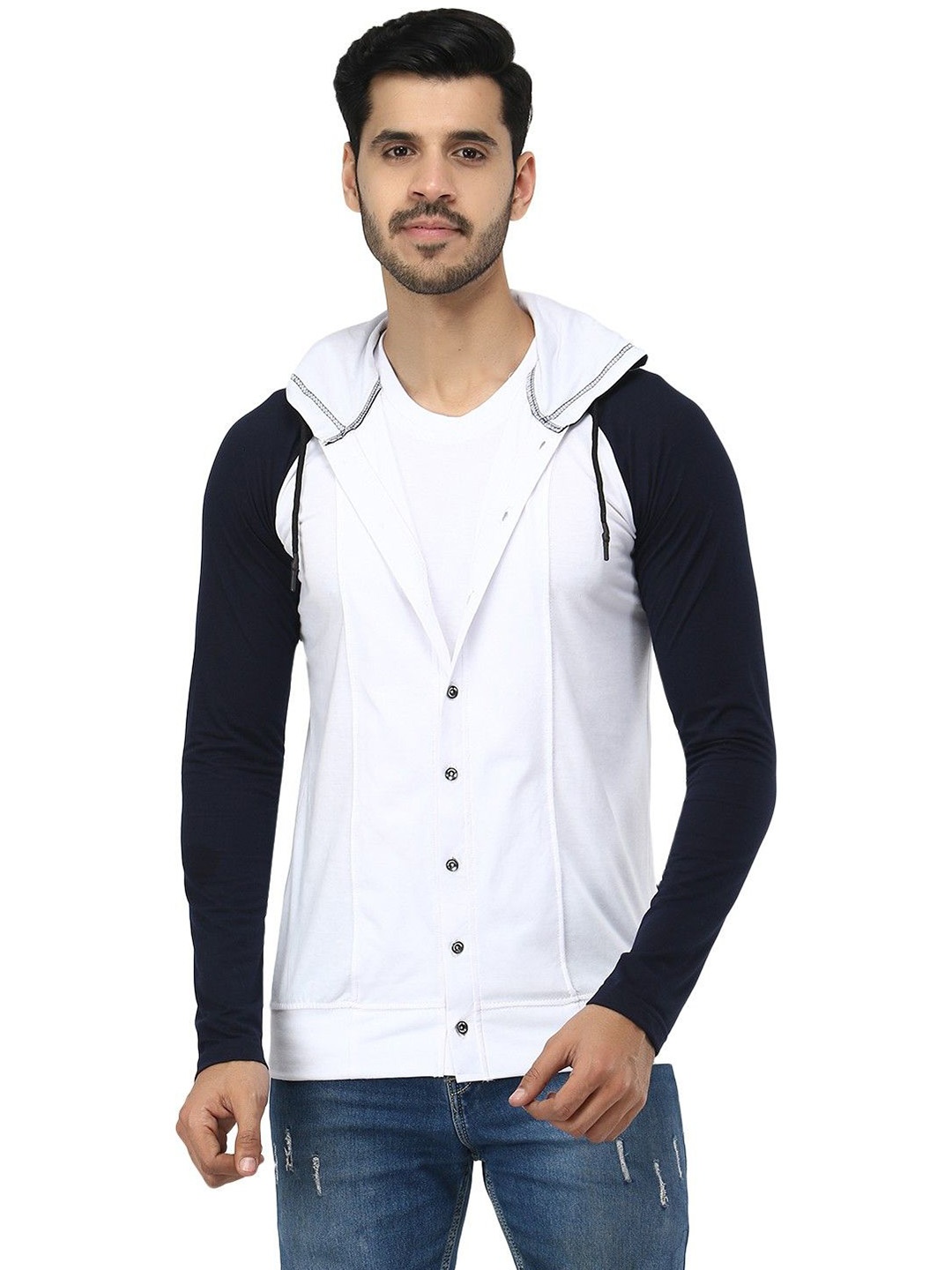 

Black Collection Men Colourblocked Hooded T-shirt, White