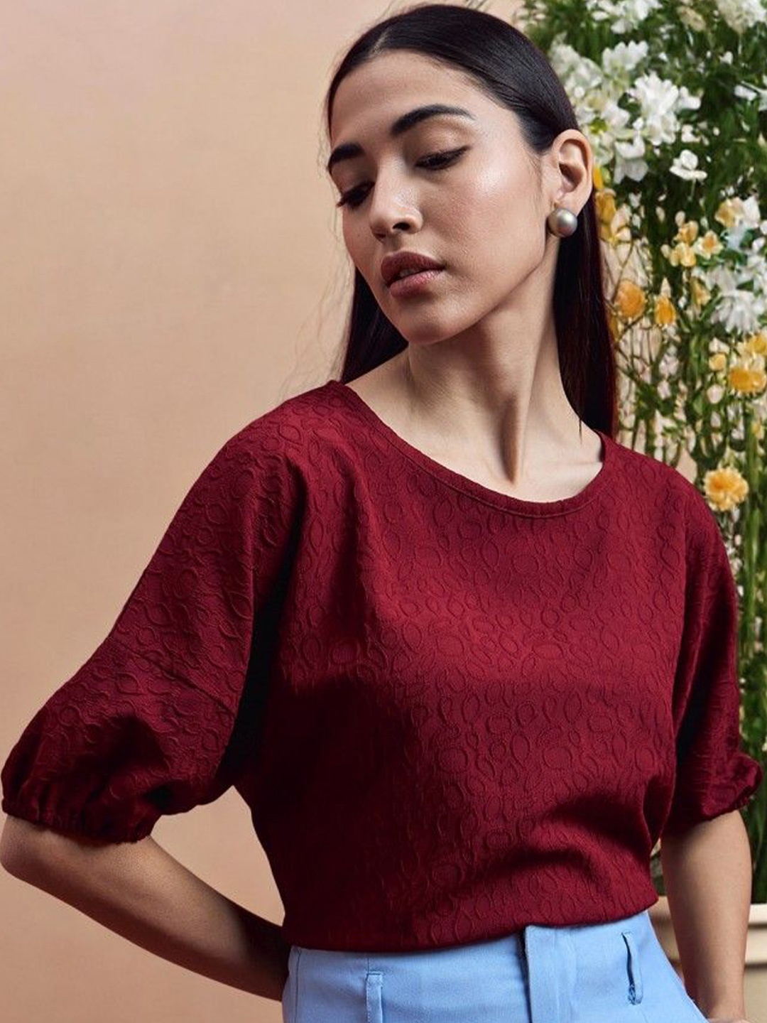 

ANJIR Women Round Neck Top, Red