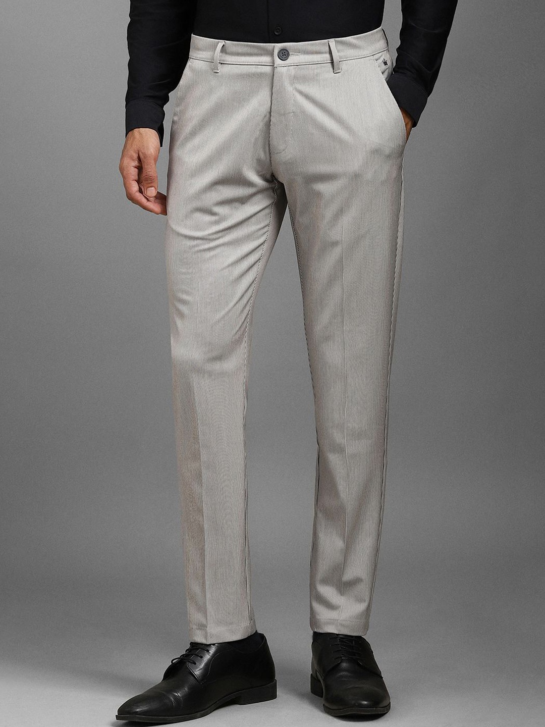 

Louis Philippe Men Striped Slim Fit Formal Trousers, Grey