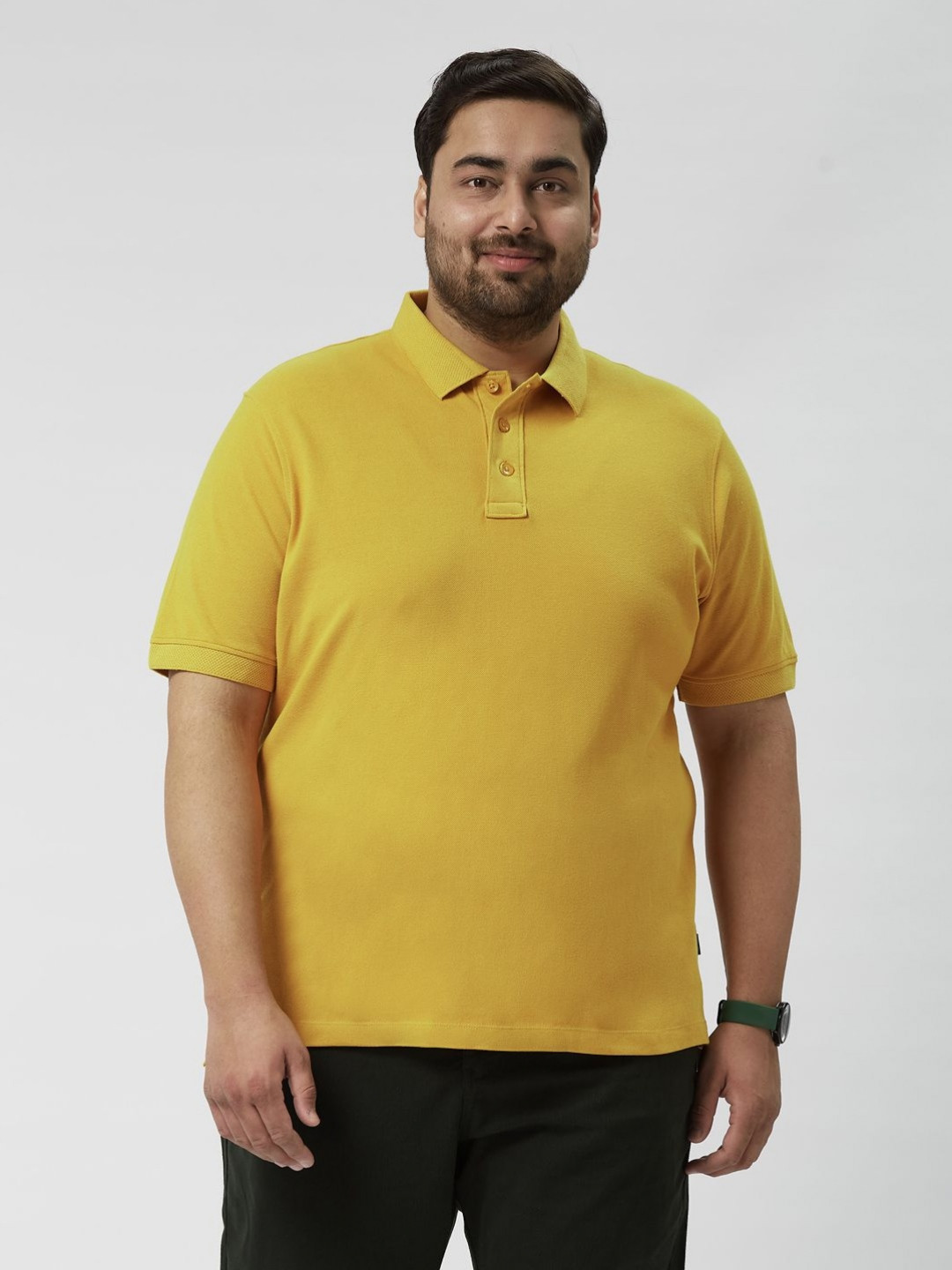 

Big Hello - The Plus Life Men Solid Polo Collar Cotton T-shirt, Mustard